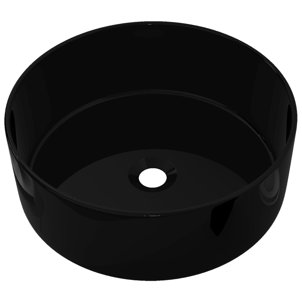 vidaXL Keramični umivalnik okrogle oblike črne barve 40x15 cm