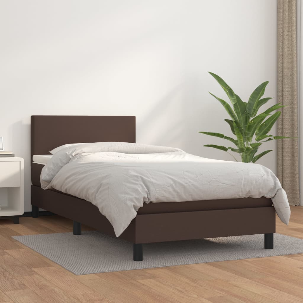 vidaXL Box spring postelja z vzmetnico rjav 100x200 cm umetno usnje