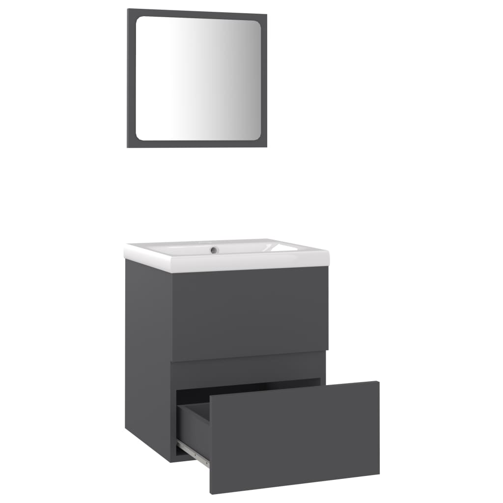 vidaXL Komplet kopalniškega pohištva sive barve iverna plošča