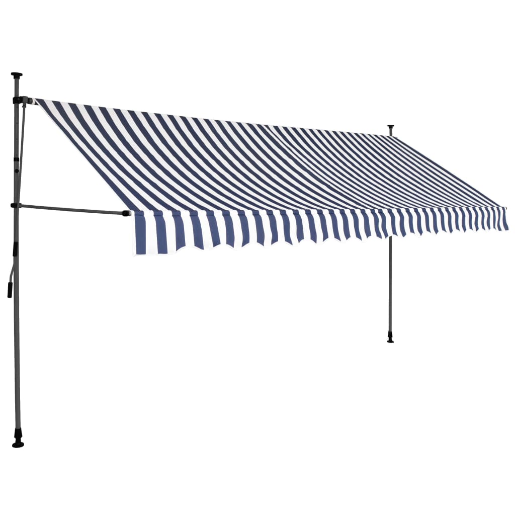 vidaXL Ročno zložljiva tenda z LED lučkami 350 cm modra in bela