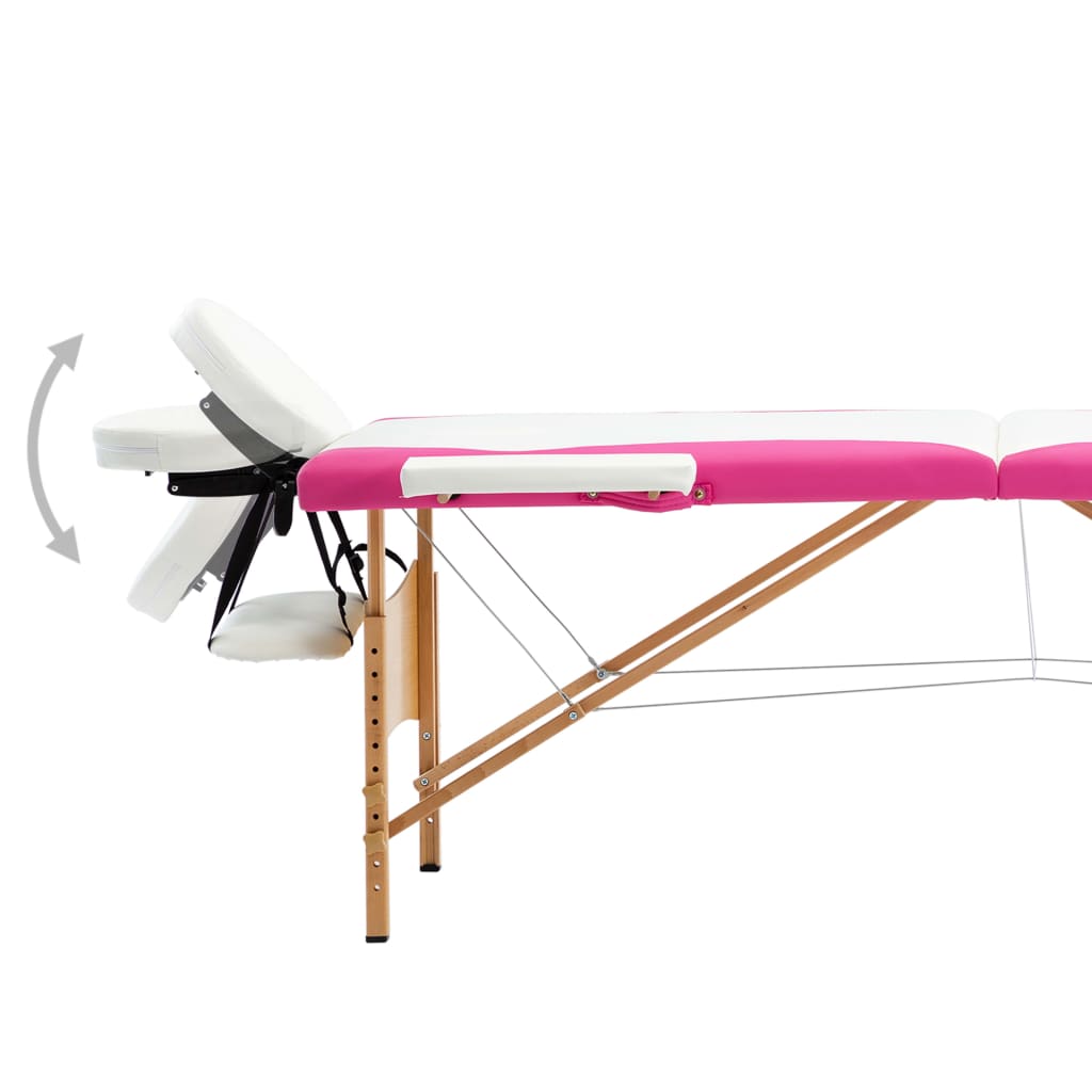 vidaXL Zložljiva masažna miza 2 coni les bela in roza