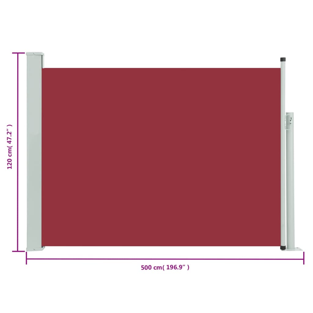 vidaXL Zložljiva stranska tenda za teraso 117x500 cm rdeča