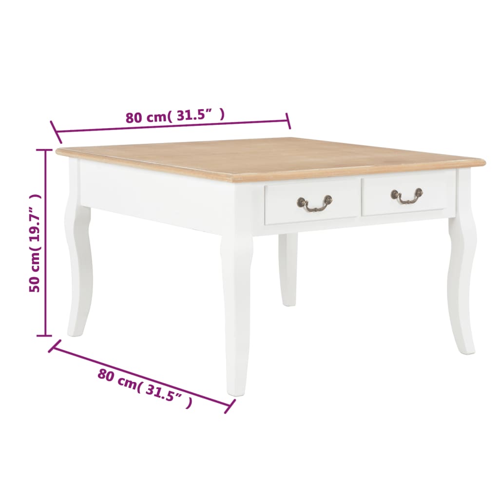 vidaXL Klubska mizica iz lesa 80x80x50 cm bela