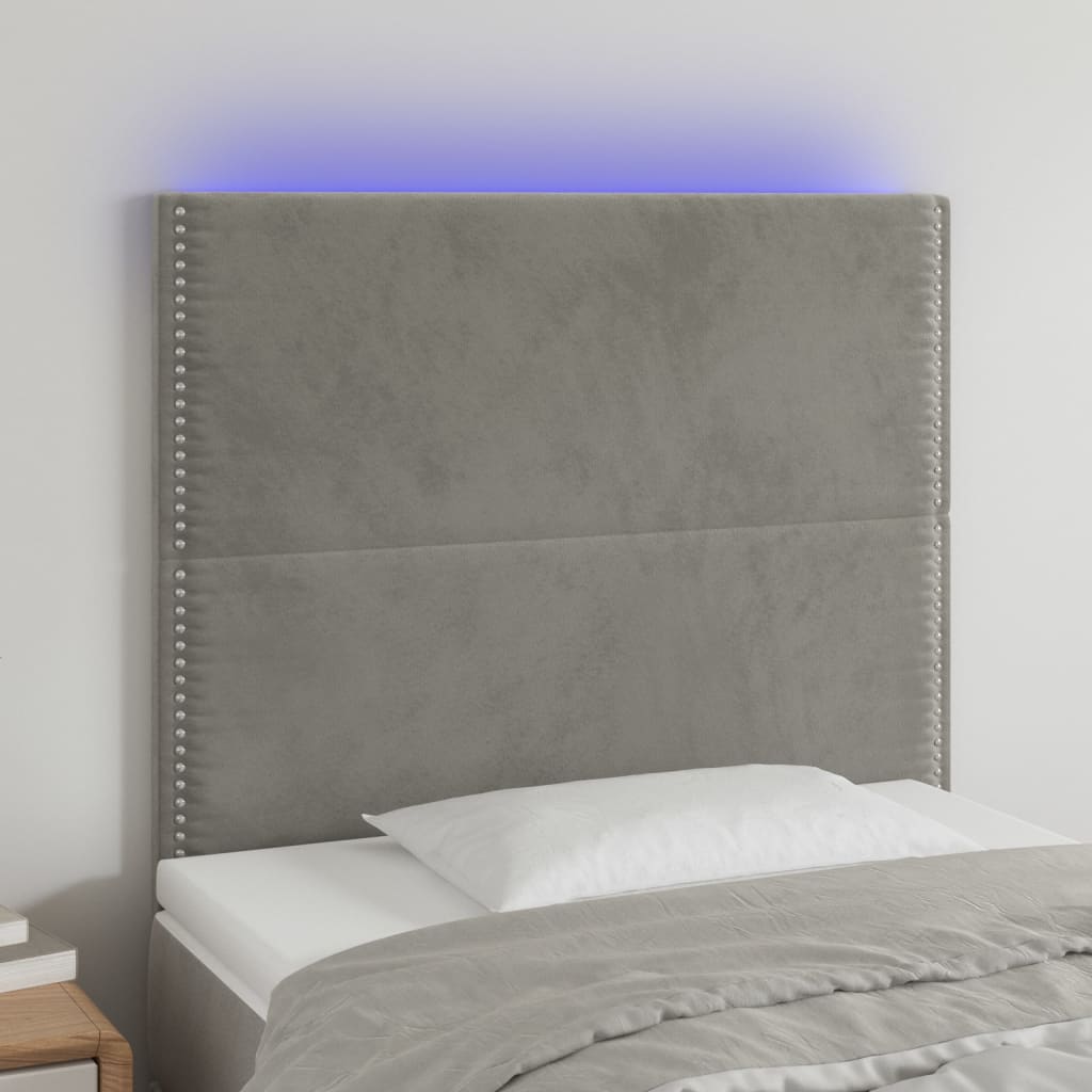 vidaXL LED posteljno vzglavje svetlo sivo 100x5x118/128 cm žamet