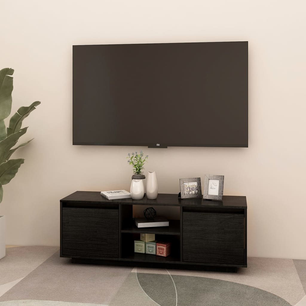 vidaXL TV omarica črna 110x30x40 cm trdna borovina