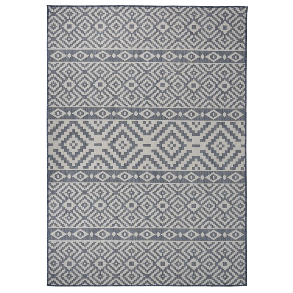 vidaXL Zunanja preproga ploščato tkanje 120x170 cm modre črte