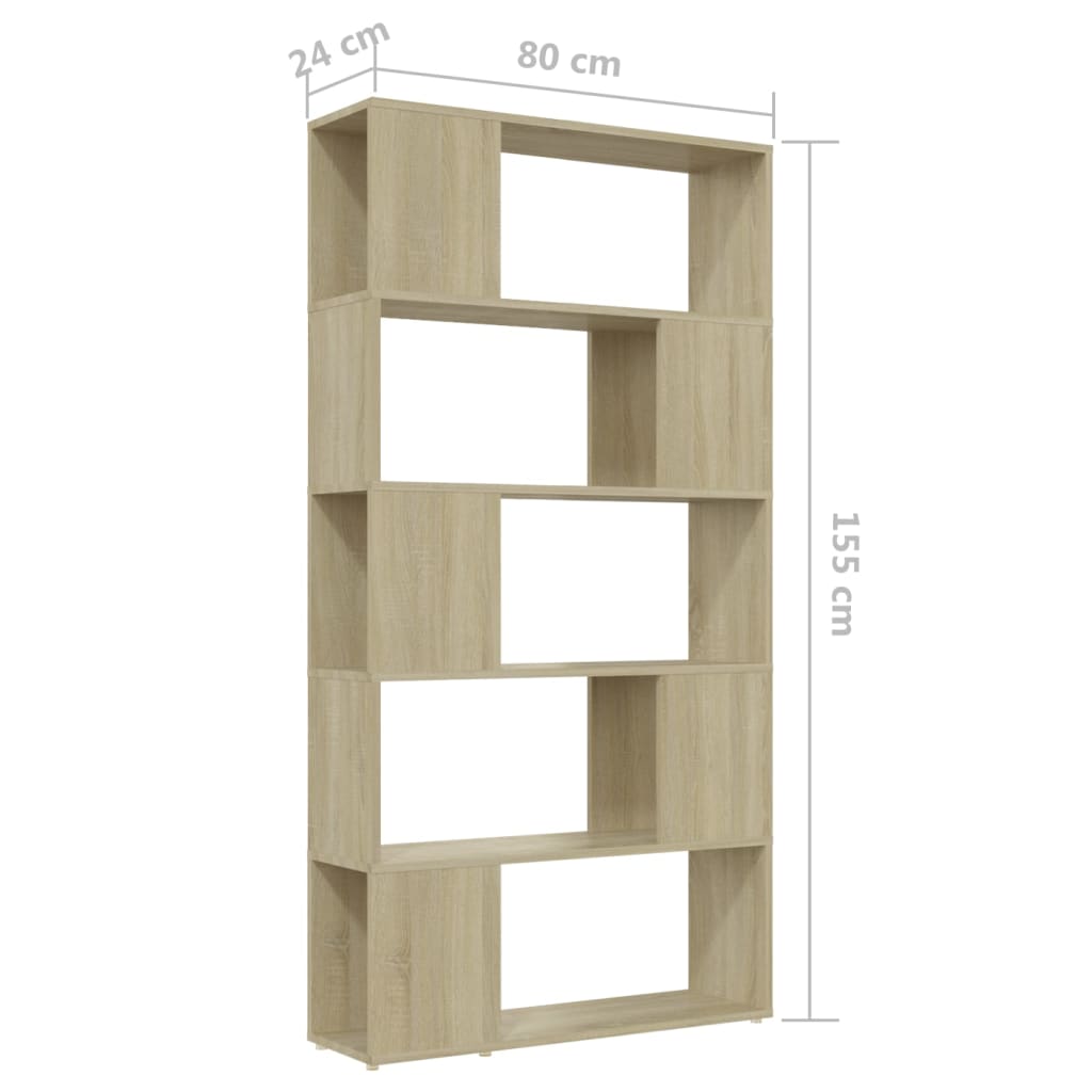 vidaXL Knjižna omara za razdelitev prostora sonoma hrast 80x24x155 cm