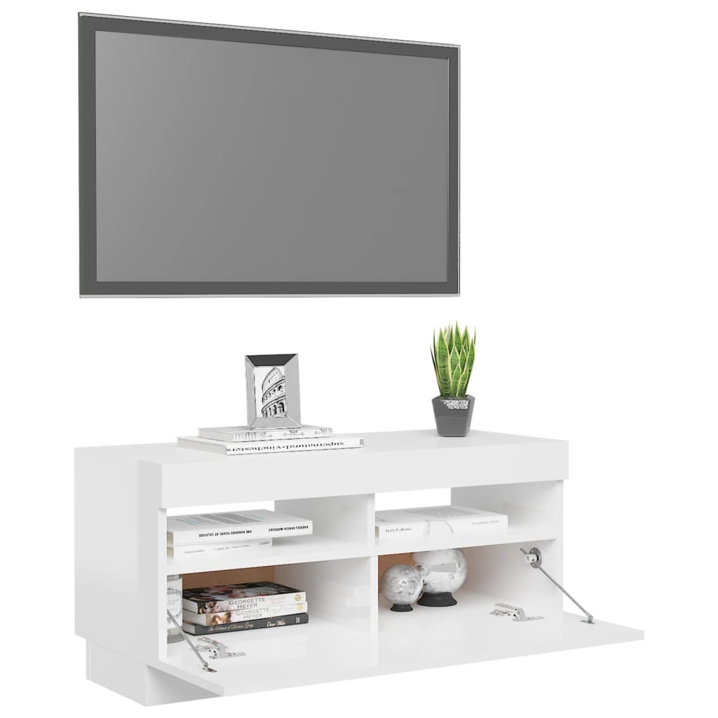 vidaXL TV omarica z LED lučkami visok sijaj bela 80x35x40 cm