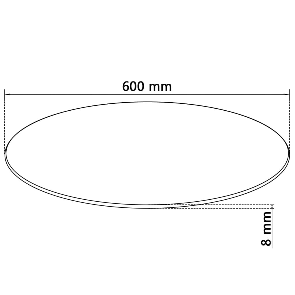 vidaXL Površina za Mizo Kaljeno Steklo Okrogle Oblike 600 mm