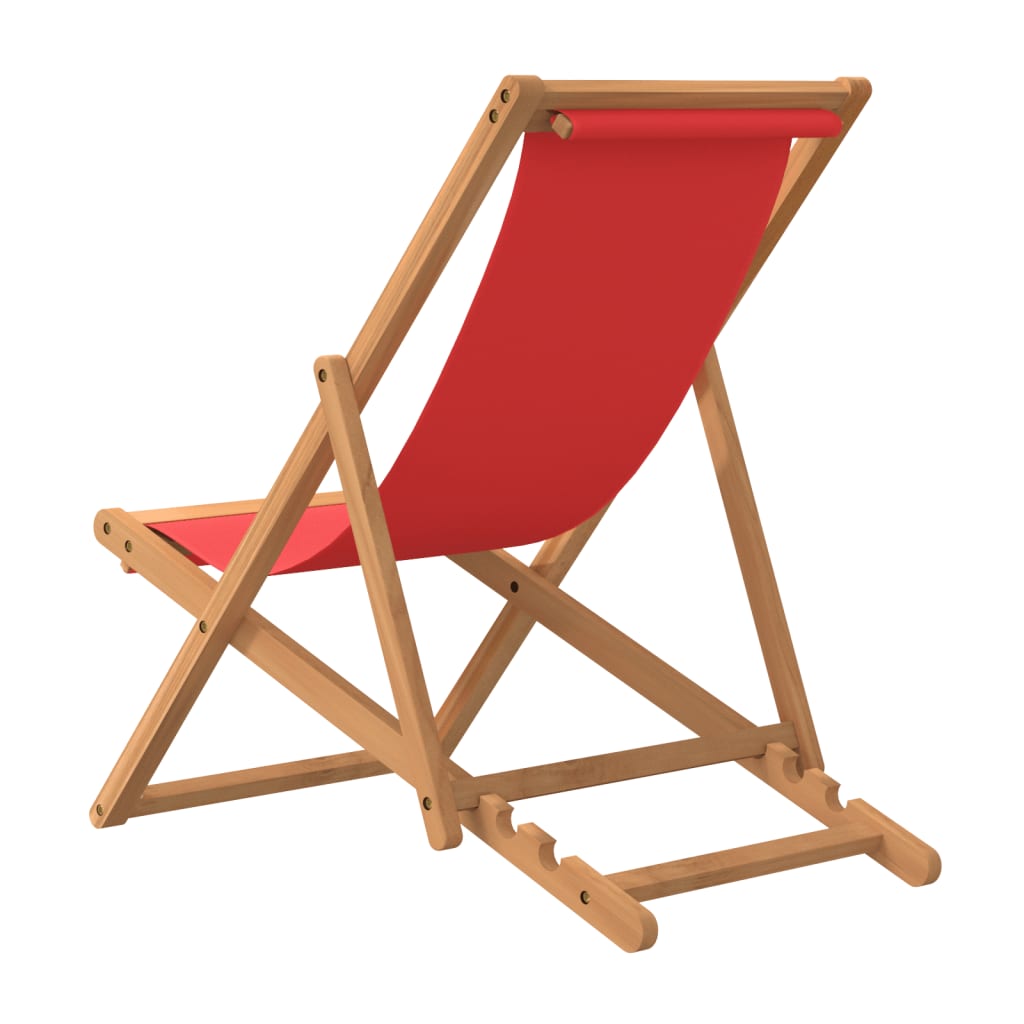 vidaXL Zložljiv stol za na plažo trdna tikovina rdeč