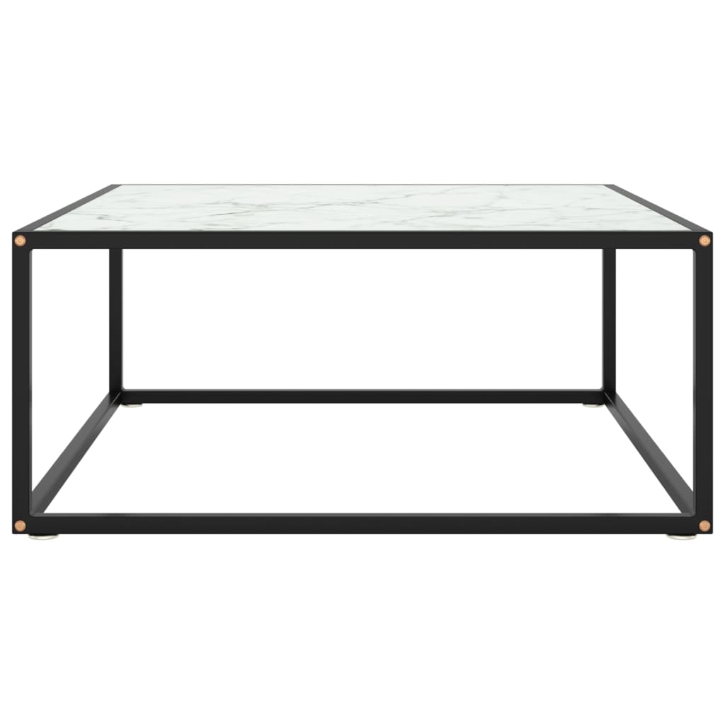 vidaXL Klubska mizica črna z belim marmornim steklom 80x80x35 cm
