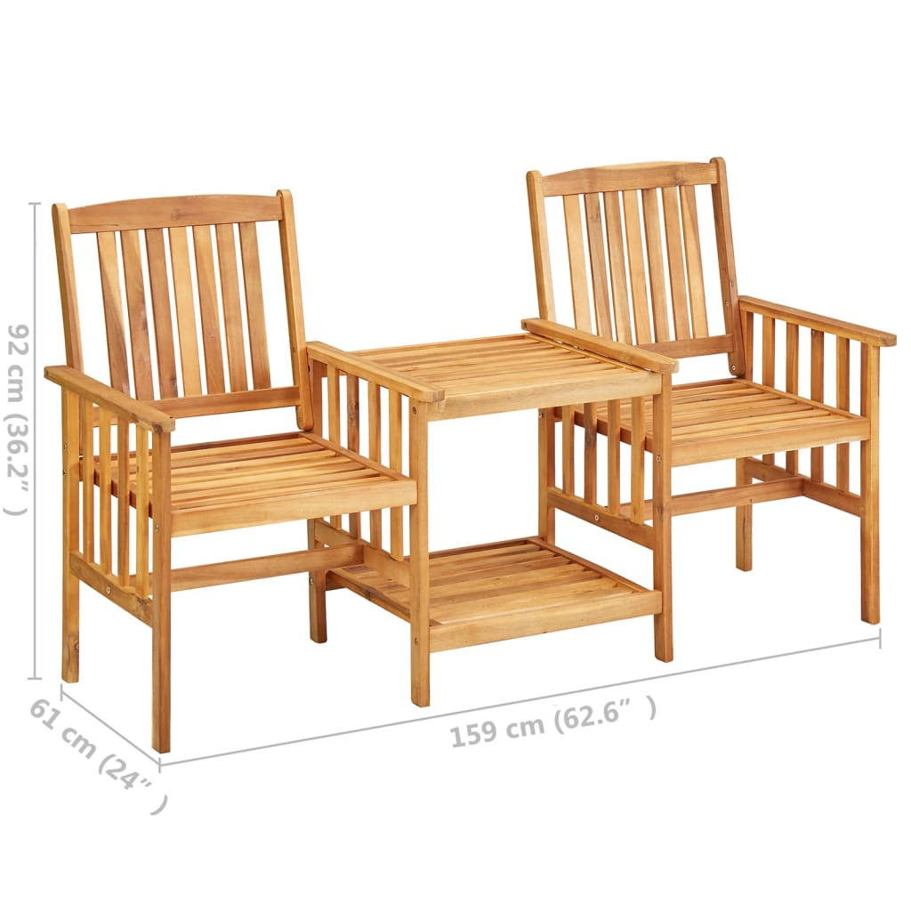 vidaXL Vrtni stoli s čajno mizico 159x61x92 cm trden akacijev les
