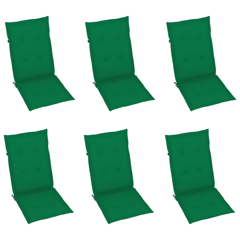 vidaXL Vrtni stoli 6 kosov z zelenimi blazinami trdna tikovina