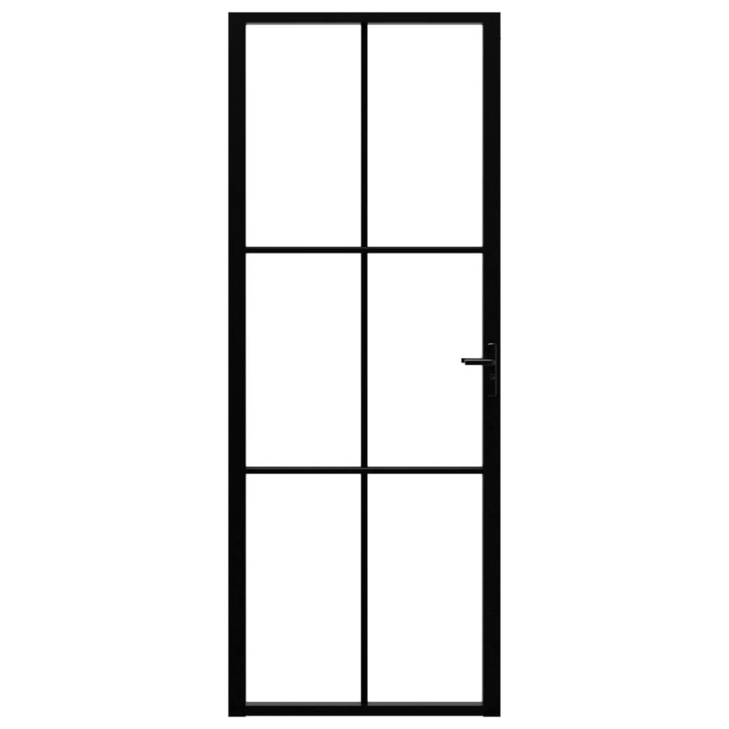 vidaXL Notranja vrata ESG steklo in aluminij 76x201,5 cm črna