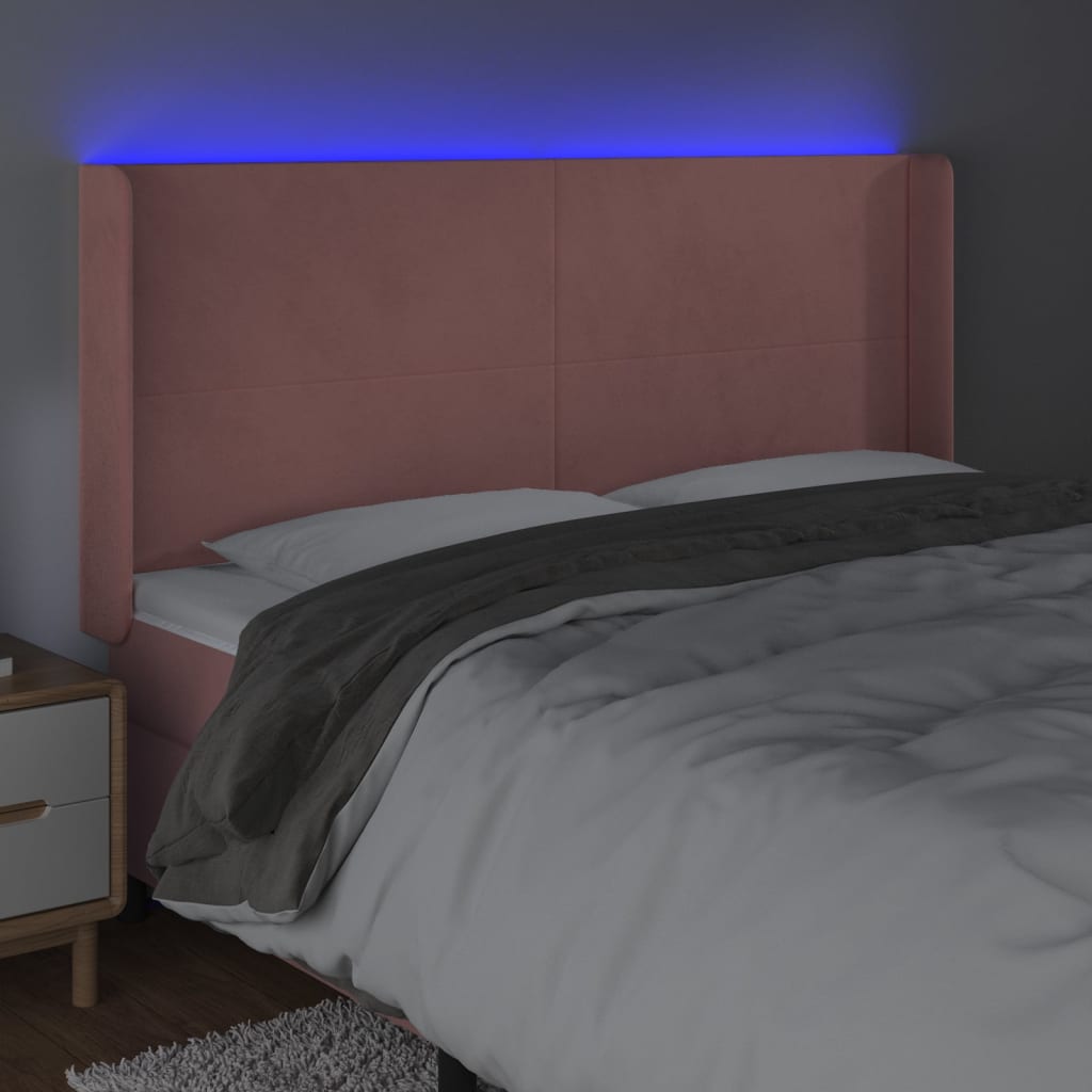 vidaXL LED posteljno vzglavje roza 203x16x118/128 cm žamet