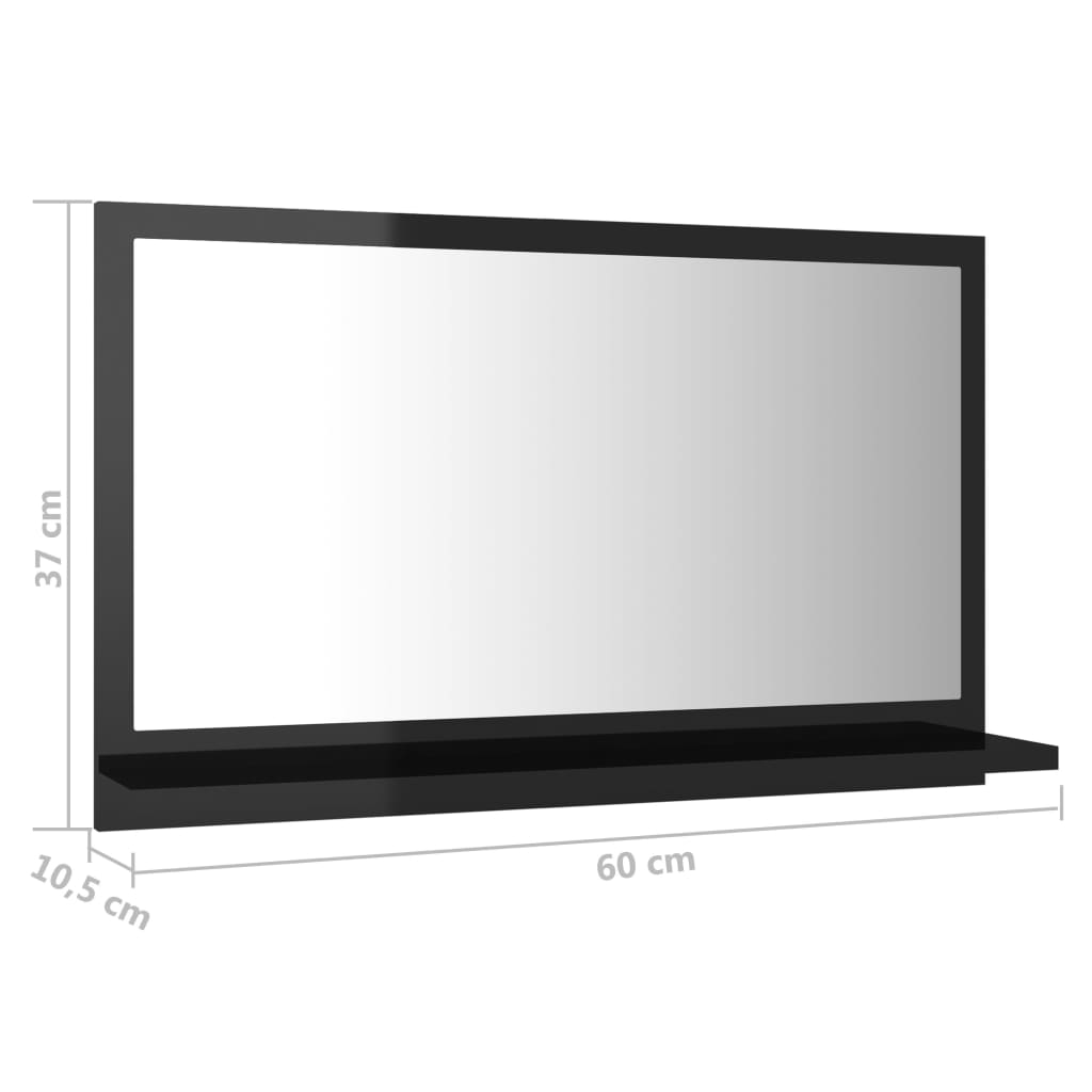 vidaXL Kopalniško ogledalo visok sijaj črno 60x10,5x37 cm iverna pl.