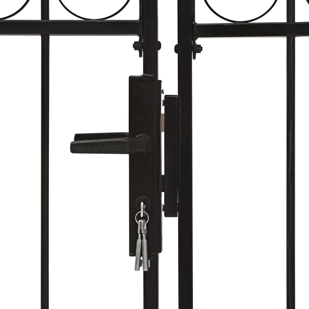 vidaXL Dvojna vrata za ograjo zaobljena jeklo 300x125 cm črna