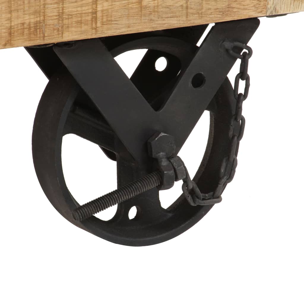 vidaXL Klubska mizica s kolesi iz trdnega mangovega lesa 110x50x37 cm