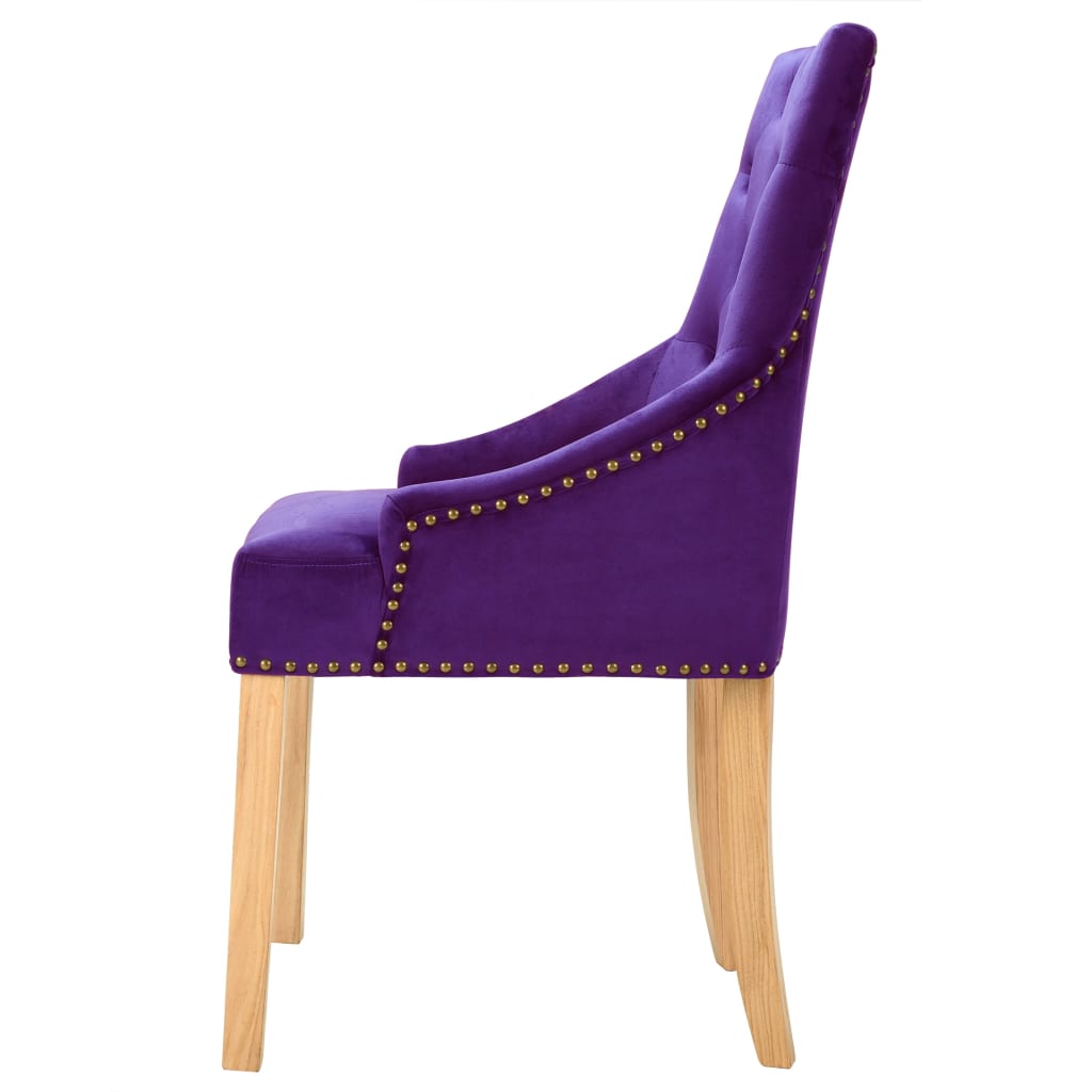 vidaXL Jedilni stoli 2 kosa vijolični iz trdne hrastovine in žameta