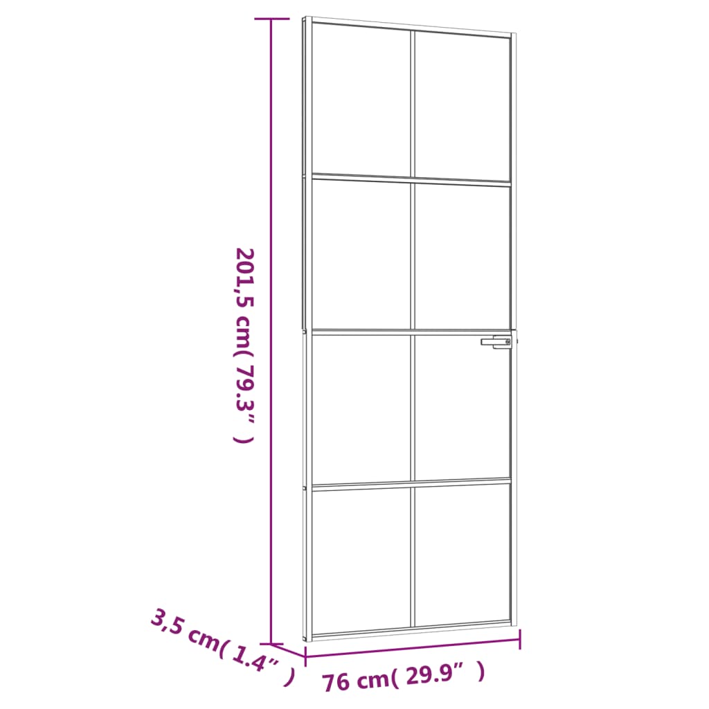 vidaXL Notranja vrata bela 76x201,5 cm kaljeno steklo aluminij tanka