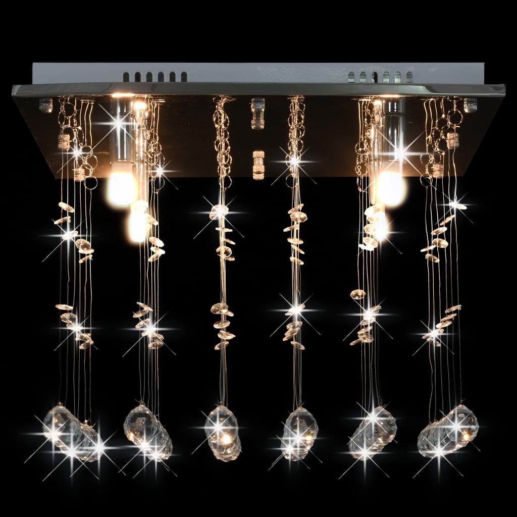 vidaXL Stropna svetilka s kristalnimi kroglicami srebrna kvadratna G9