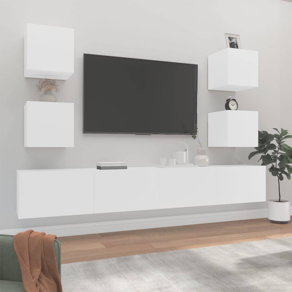 vidaXL Komplet TV omaric 6-delni bel inženirski les