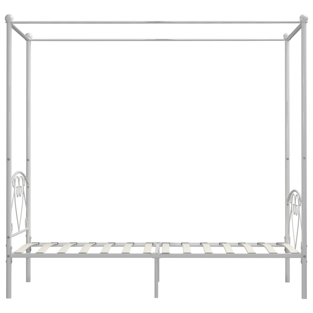 vidaXL Posteljni okvir z ogrodjem za baldahin bel kovinski 120x200 cm