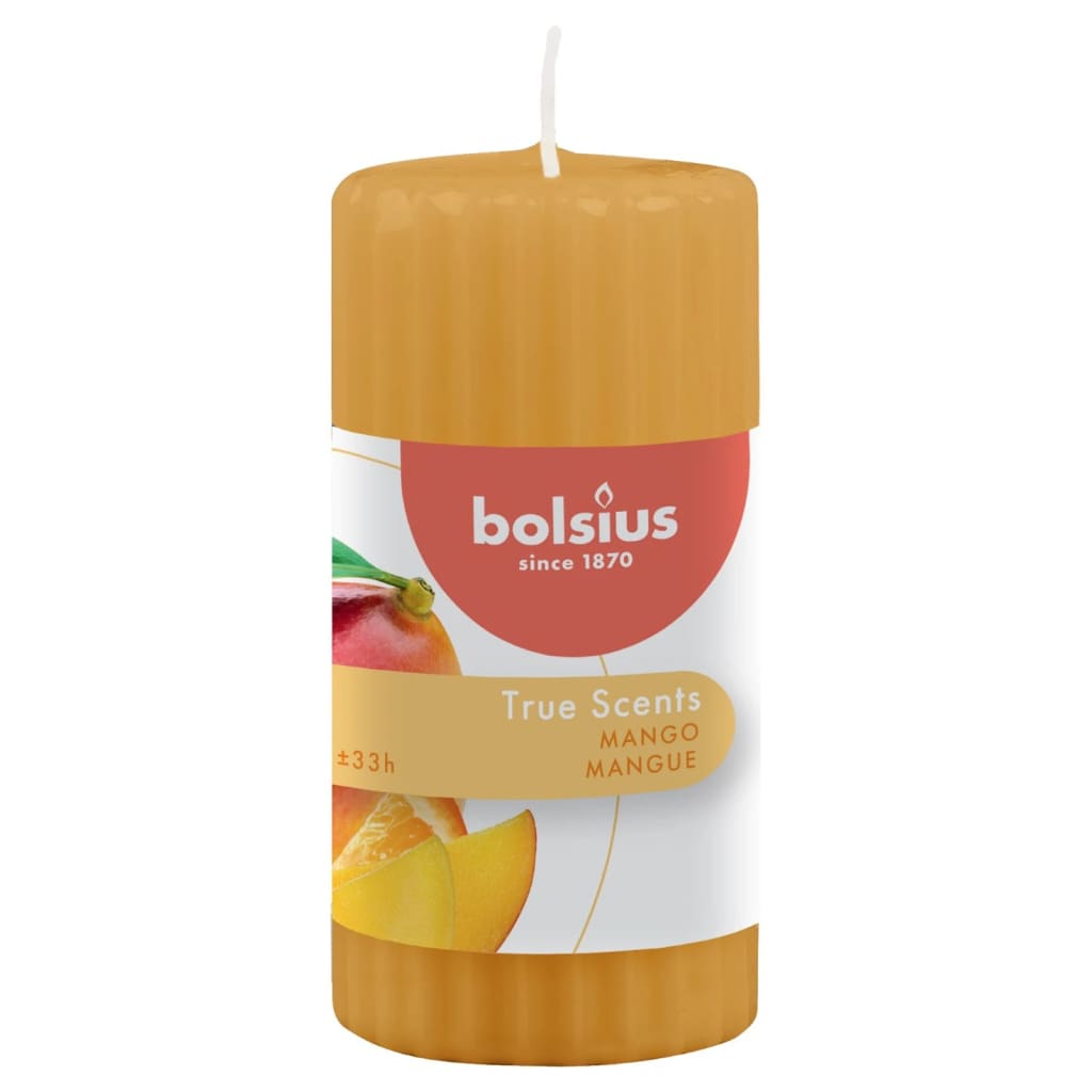 Bolsius Rebraste stebričaste dišeče sveče 6 kosov 120x58 mm mango
