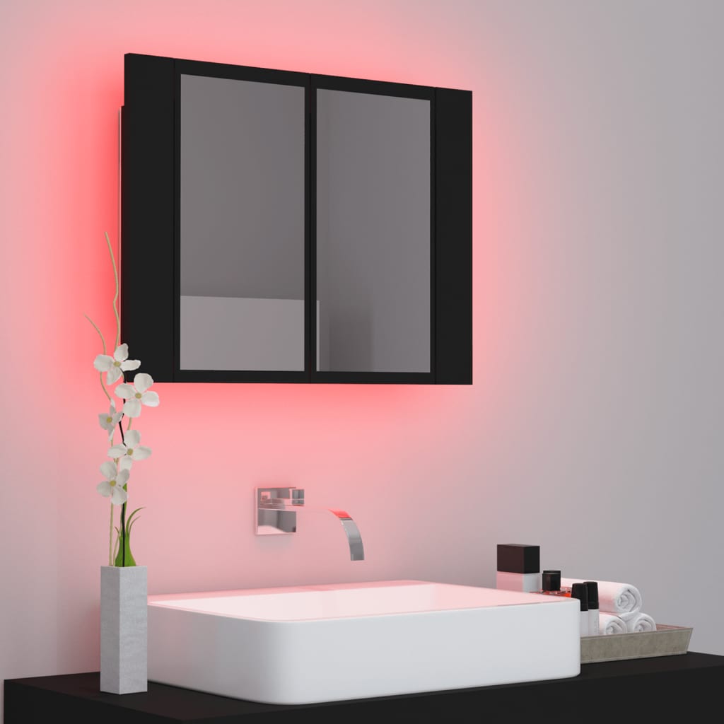 vidaXL LED kopalniška omarica z ogledalom črna 60x12x45 cm akril