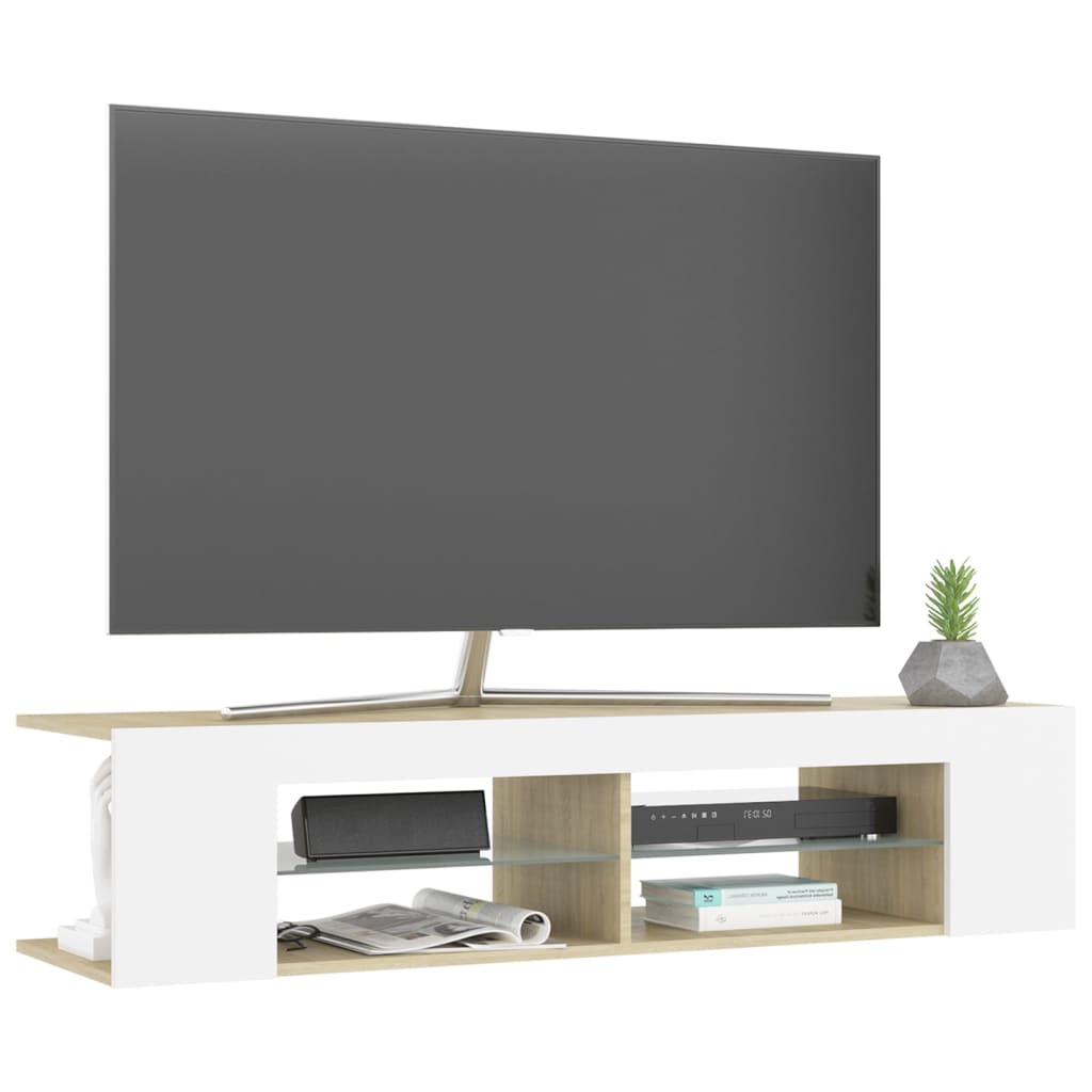 vidaXL TV omarica z LED lučkami bela in sonoma hrast 135x39x30 cm