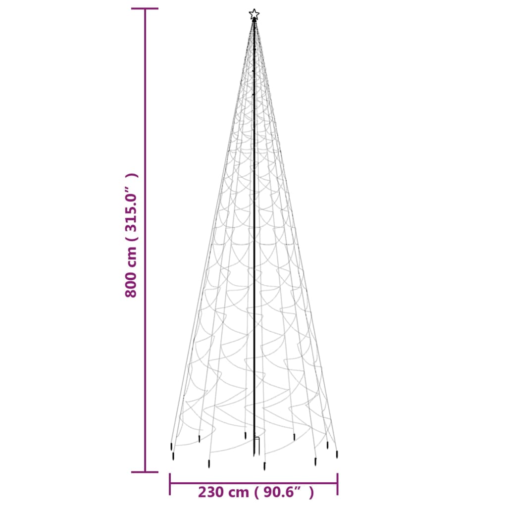  vidaXL Božično drevo s konico 3000 hladno belih LED diod 800 cm