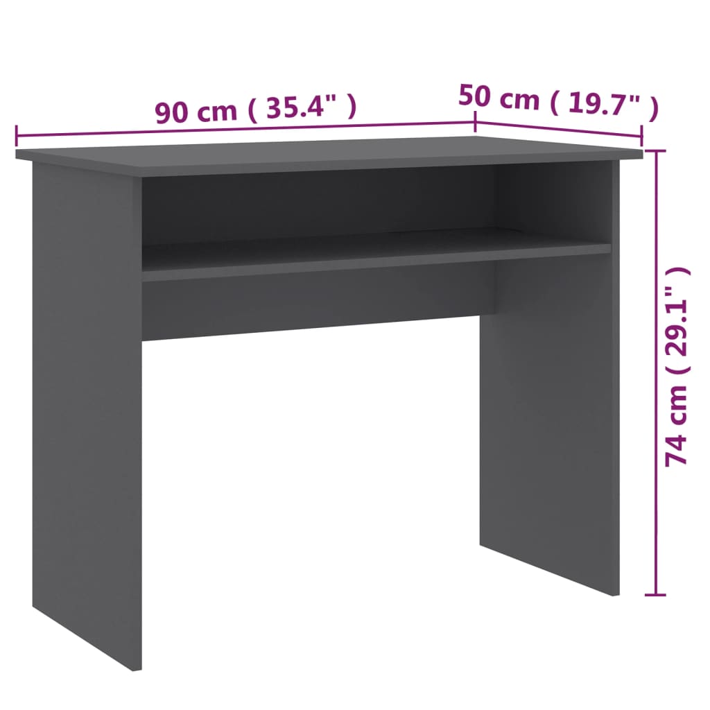 vidaXL Pisalna miza siva 90x50x74 cm iverna plošča