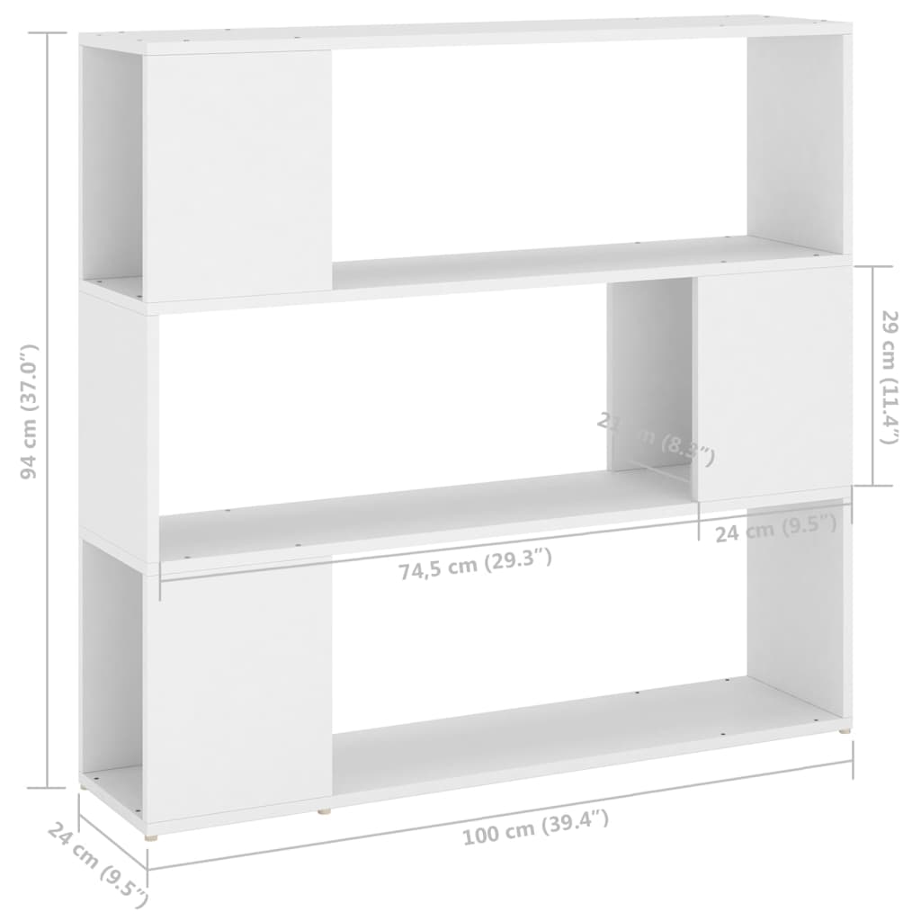 vidaXL Knjižna omara za razdelitev prostora bela 100x24x94 cm