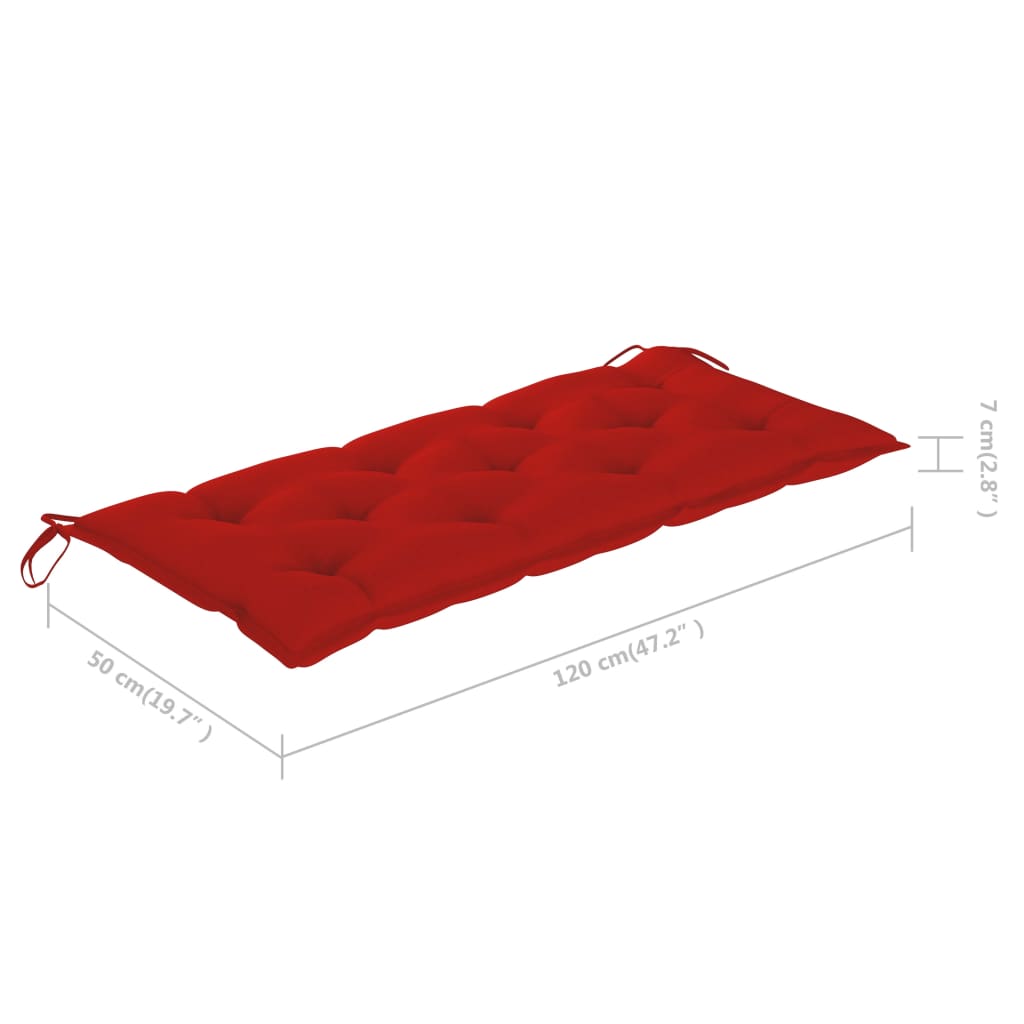 vidaXL Vrtna gugalnica z rdečo blazino 120 cm trdna tikovina