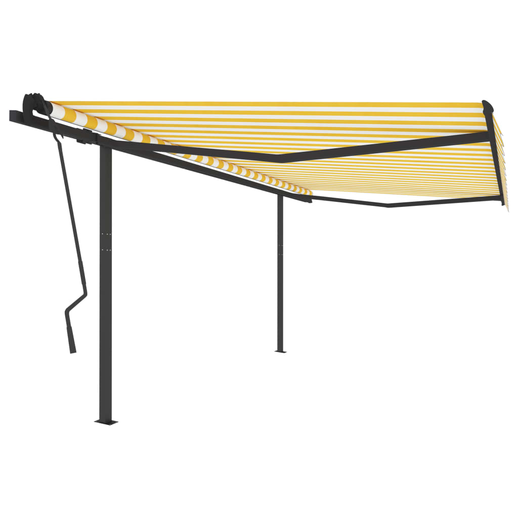 vidaXL Avtomatsko zložljiva tenda s stebrički 4,5x3,5 m rumena in bela