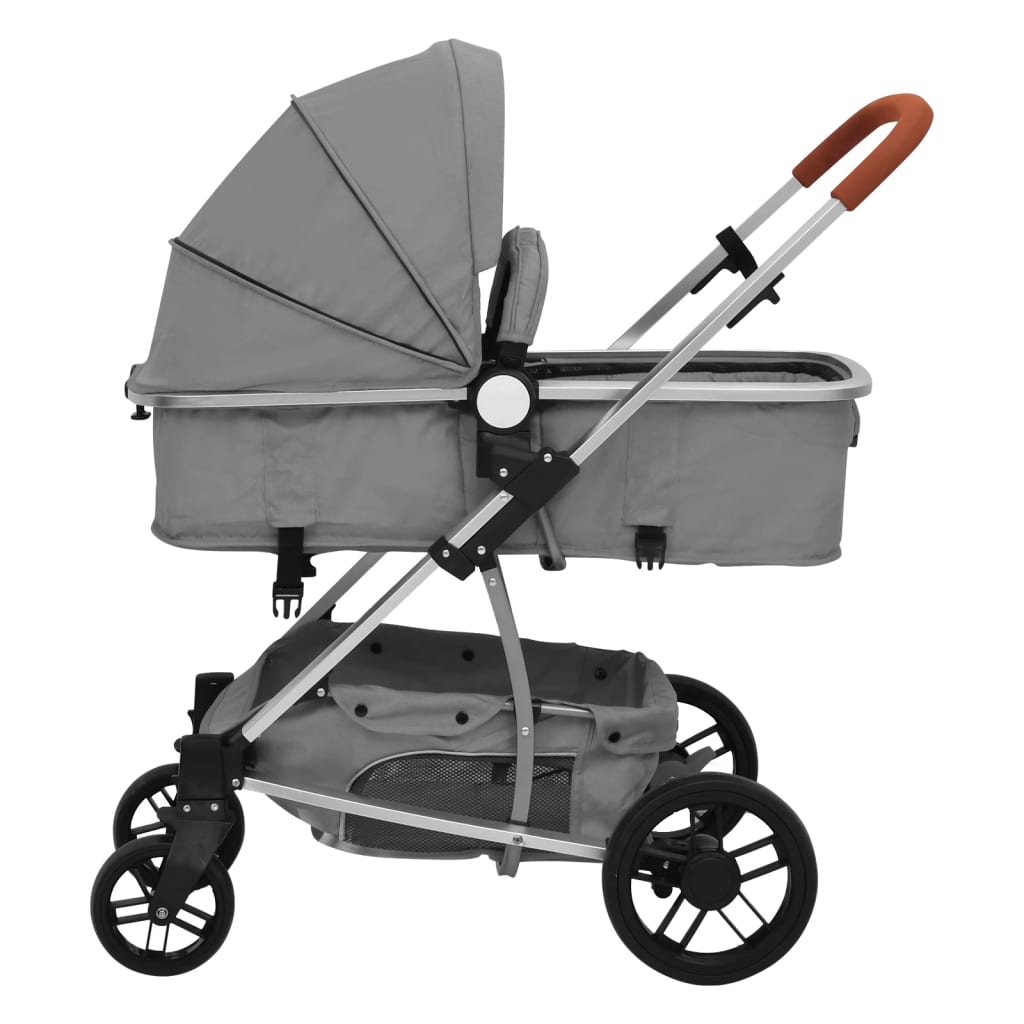 vidaXL Otroški voziček 2 v 1 svetlo siv aluminij