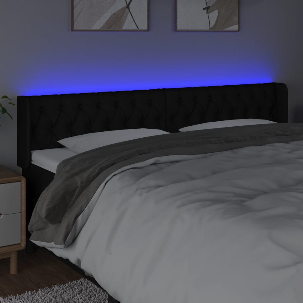 vidaXL LED posteljno vzglavje črno 183x16x78/88 cm blago