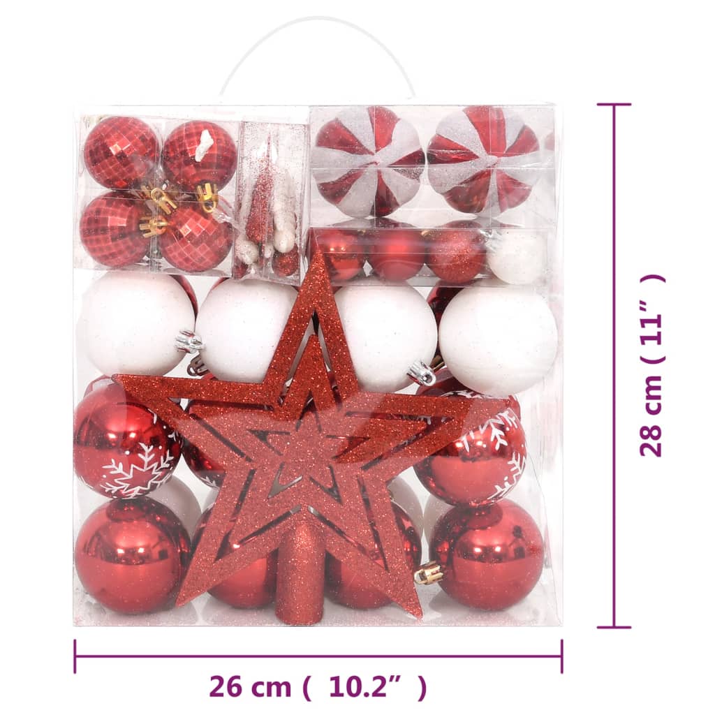 vidaXL Komplet novoletnih bučk 64 kosov rdeče in bele