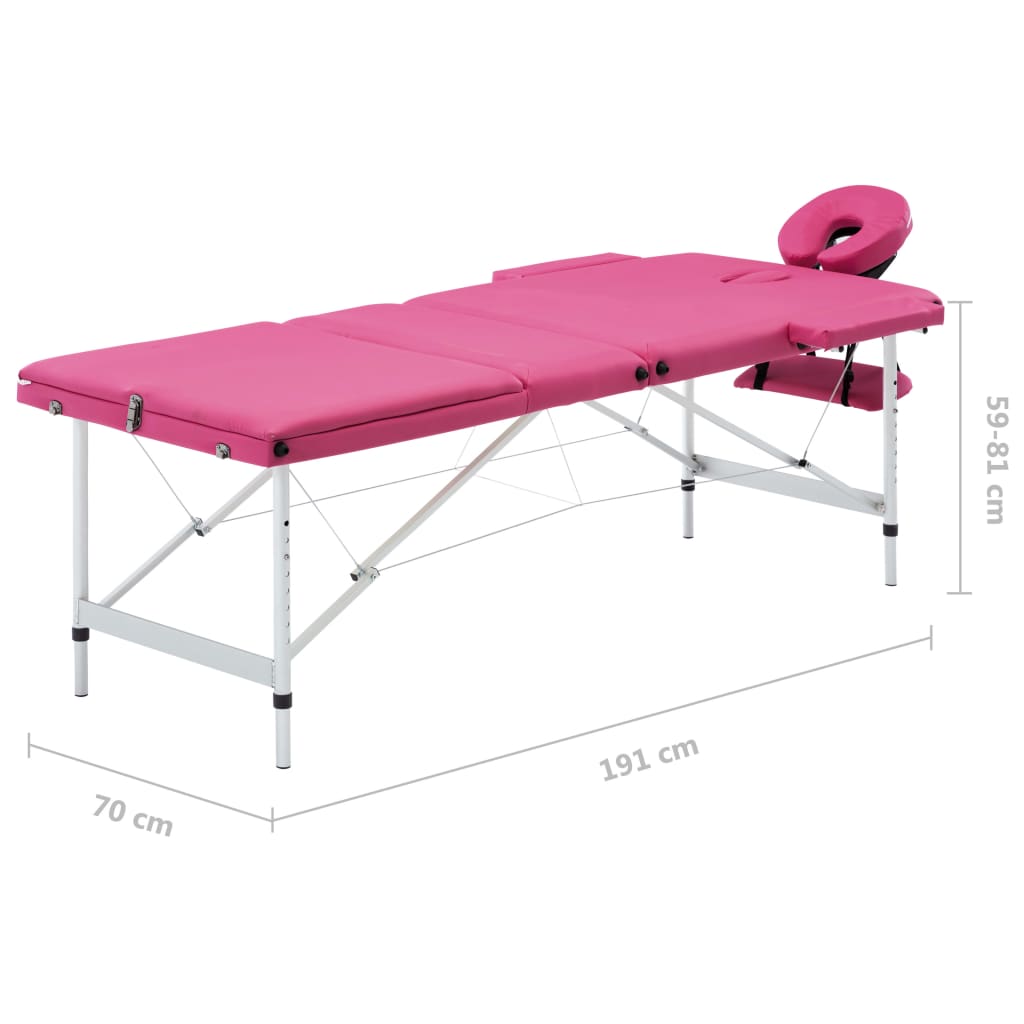 vidaXL Zložljiva masažna miza 3 cone aluminij roza