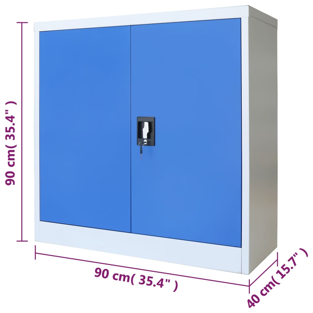 vidaXL Pisarniška omara kovinska 90x40x90 cm sive in modre barve