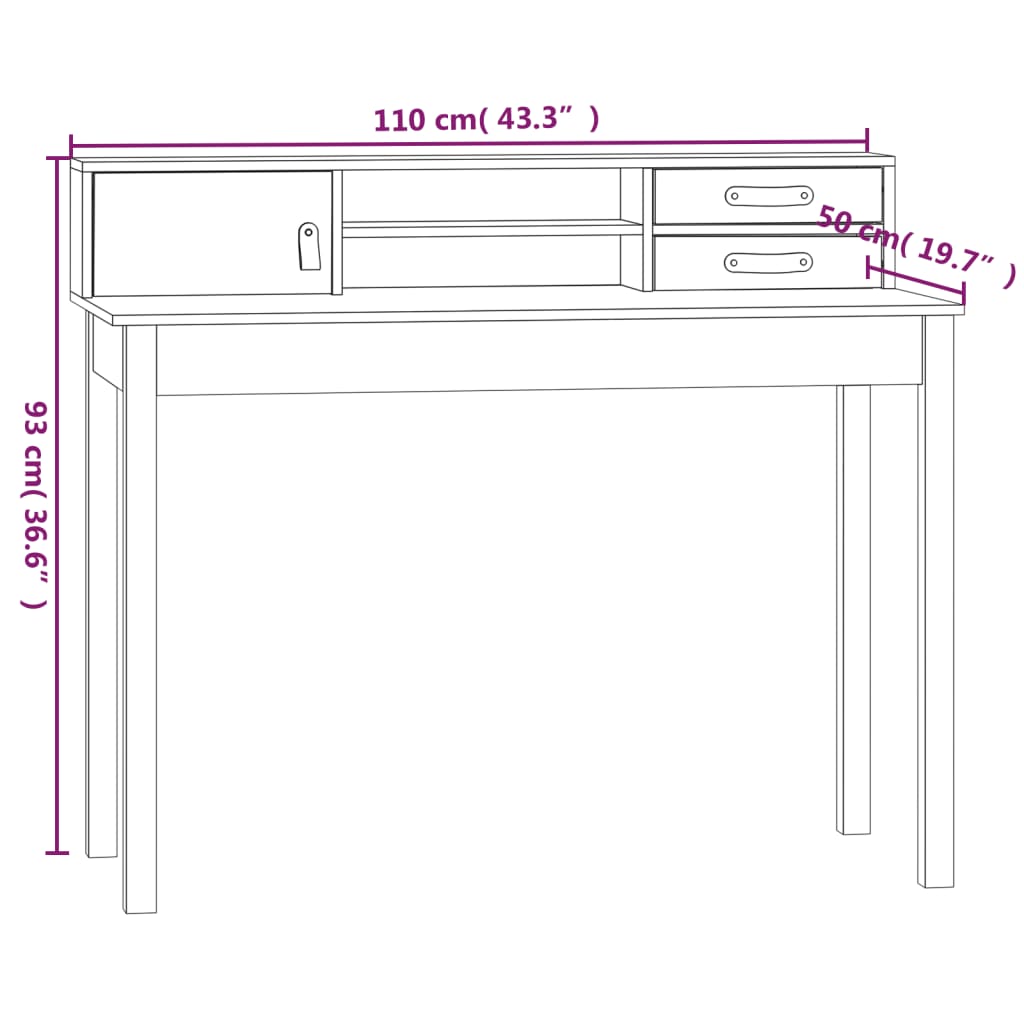 vidaXL Pisalna miza bela 110x50x93 cm trdna borovinax