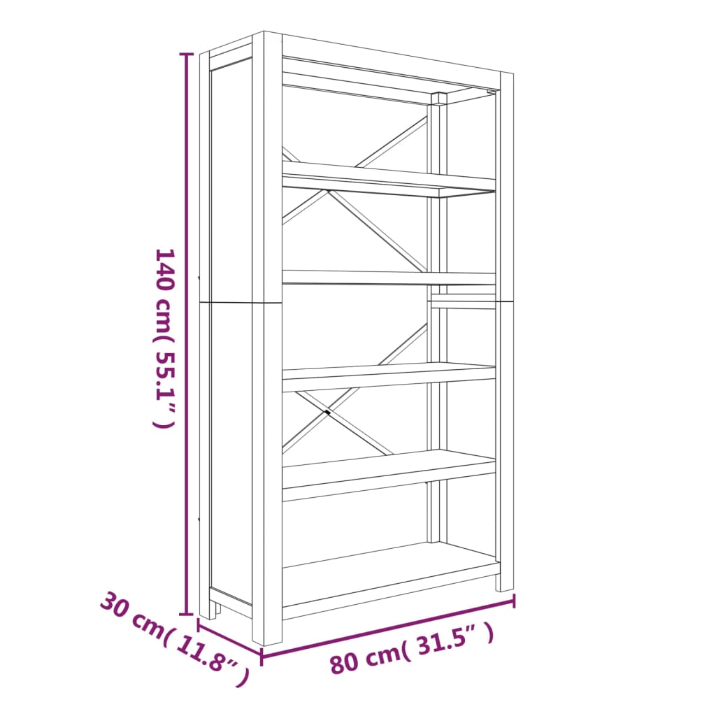 vidaXL Knjižna omara 5-nadstropna 80x30x140 cm trden akacijev les
