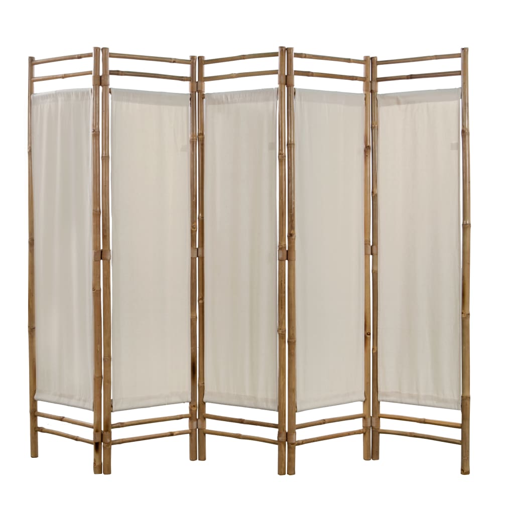 vidaXL Zložljiv 5-delni panel za razdelitev bambus in platno 200 cm