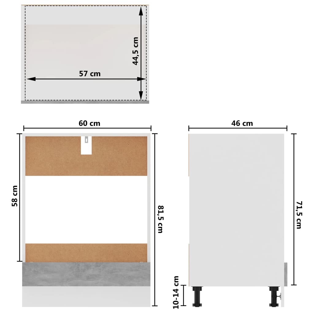 vidaXL Omarica za pečico betonsko siva 60x46x81,5 cm iverna plošča