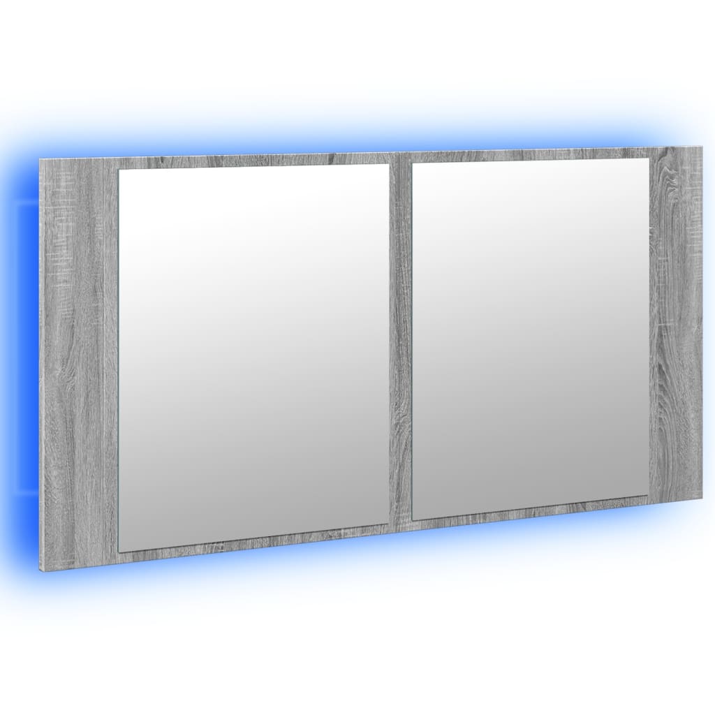 vidaXL LED kopalniška omarica z ogledalom siva sonoma 90x12x45 cm