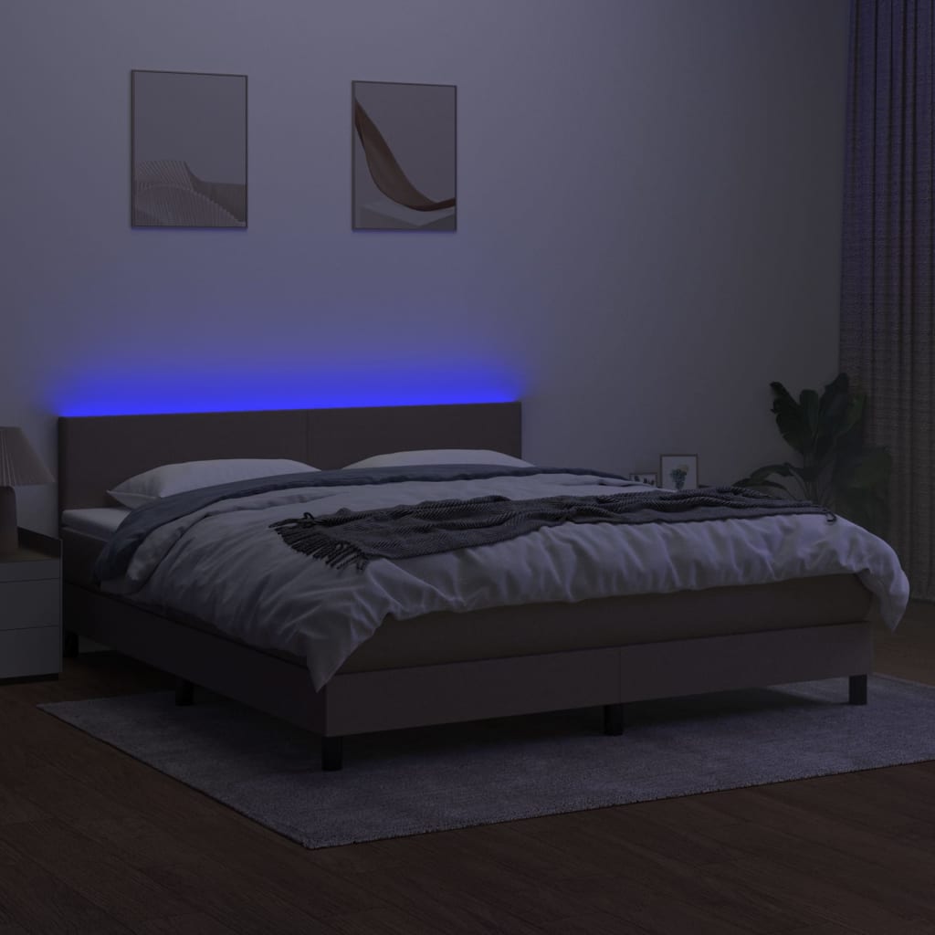 vidaXL Box spring postelja z vzmetnico LED taupe 160x200 cm blago