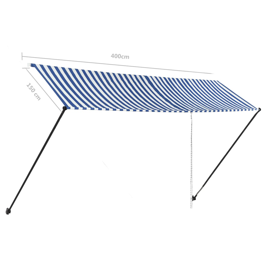 vidaXL Zložljiva tenda z LED lučmi 400x150 cm modra in bela