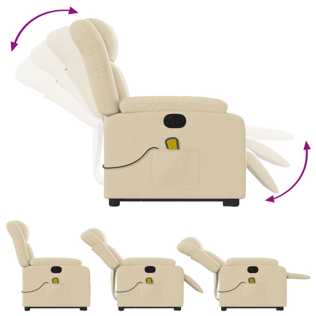 vidaXL Električni masažni naslanjač s funkcijo vstajanja krem