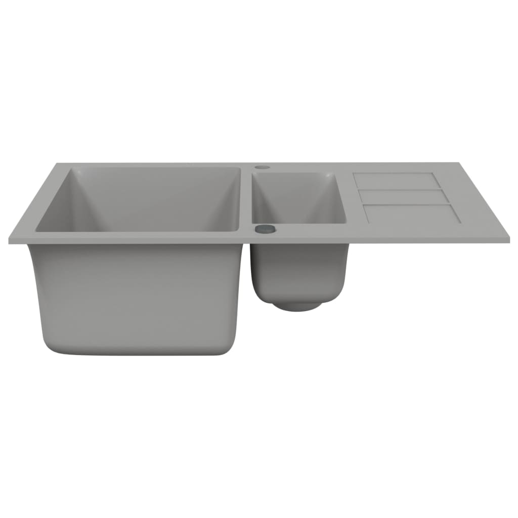 vidaXL Dvojno kuhinjsko pomivalno korito siv granit