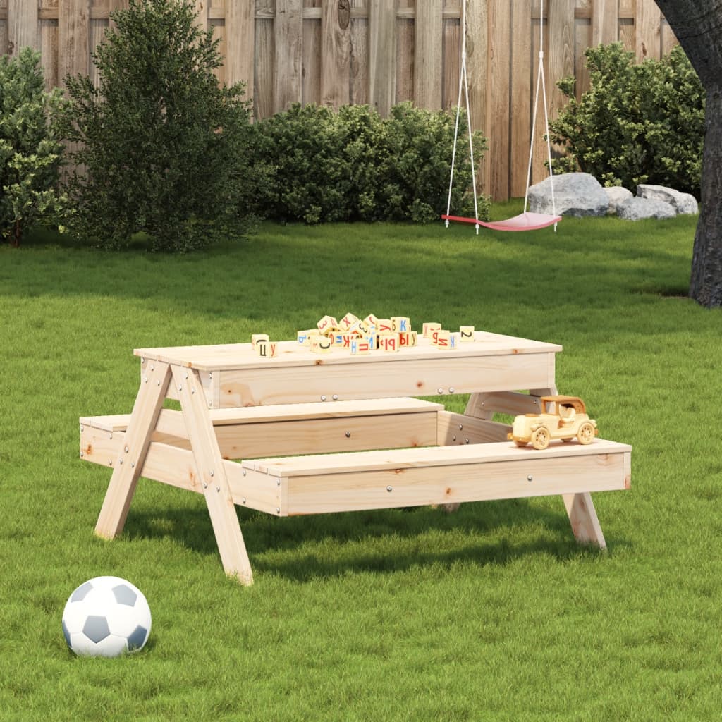 vidaXL Miza za piknik s peskovnikom za otroke trdna borovina